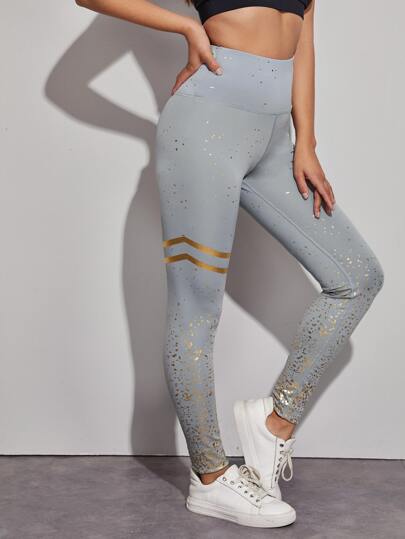 Varsity Striped Wide Band Waist Sports Leggings