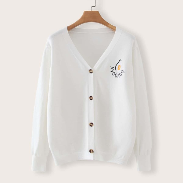 

Letter Graphic Button Up Cardigan, White