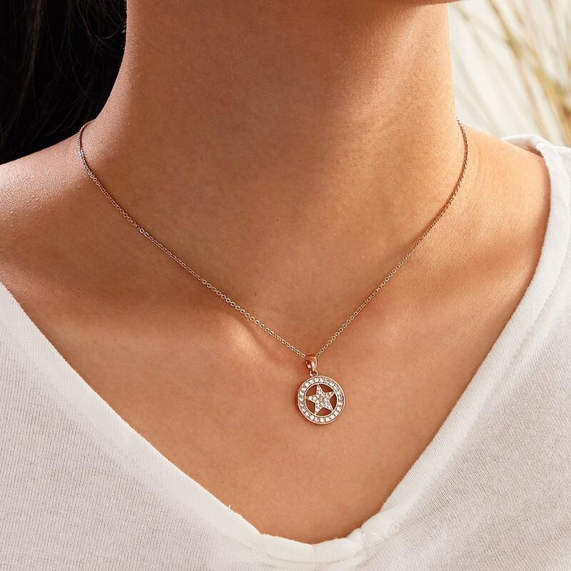 

1pc Rhinestone Decor Star Charm Necklace, Gold