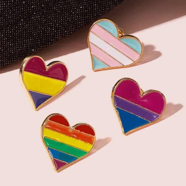 

4pcs LGBTQIA Hearts Pin Set, Multicolor
