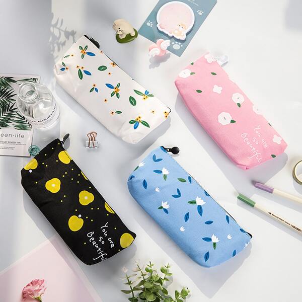

1pc Floral Print Zipper Pencil Case