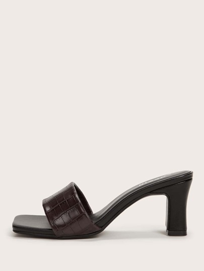 Croc Embossed Heeled Mules