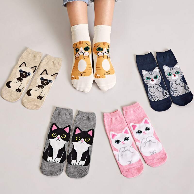 

5pairs Cartoon Graphic Socks, Multicolor