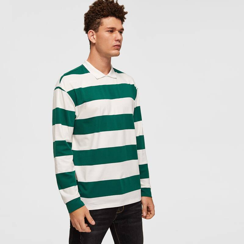Guys Two Tone Striped Collared Tee, Multicolor