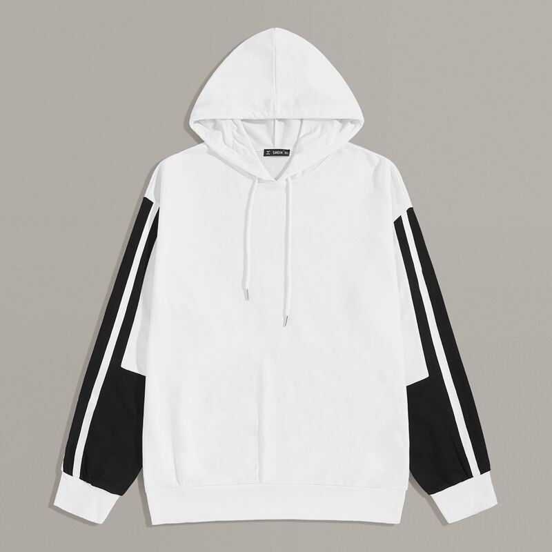 

Guys Drawstring Detail Contrast Sleeve Hoodie, White