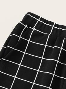 SHEIN Conjunto top de tirante corto con pantalones de cuadros con bolsillo oblicuo - Negro - Ver 5
