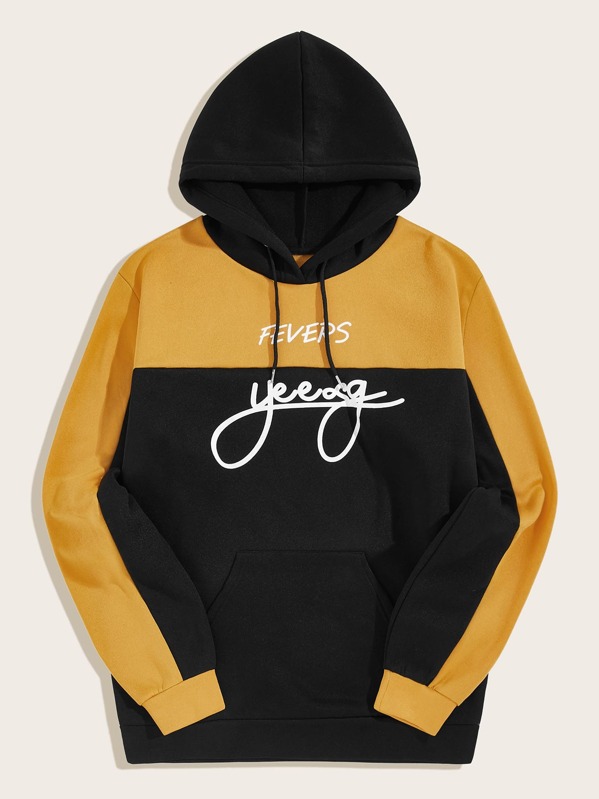 

Men Contrast Panel Letter Graphic Drawstring Hoodie, Multicolor