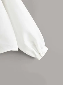 SHEIN 女孩荷葉邊刺繡網紗肩部上衣 - 白色 - 查看 4