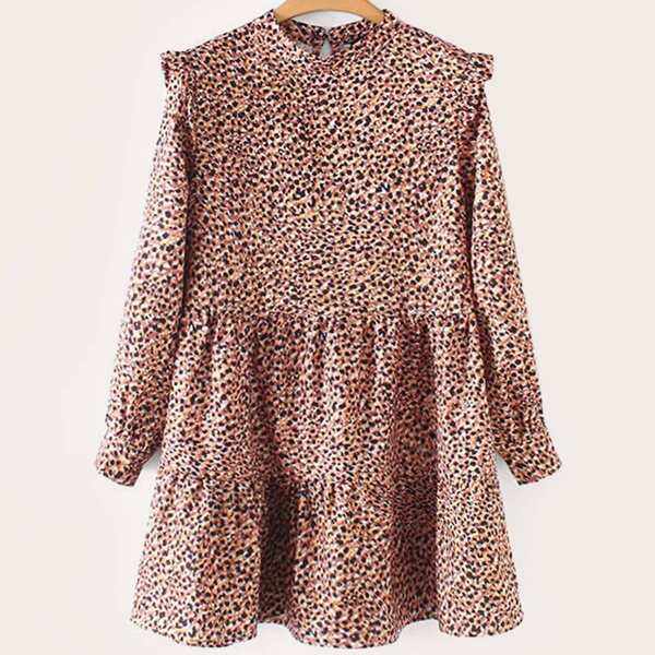 

Plus All Over Print Ruffle Trim Smock Dress, Multicolor
