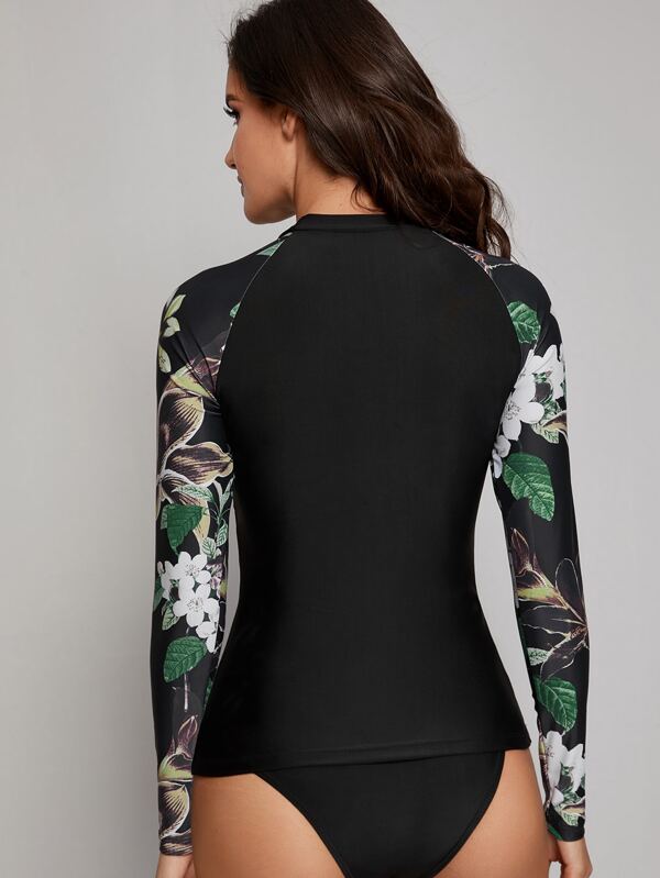 SHEIN Swim SERF 3pcs Floral Long Sleeve Swim Shirt & Skirt & Bottom
