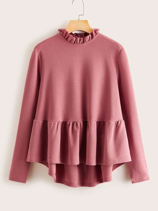 

Frill Neck Peplum Top, Pink