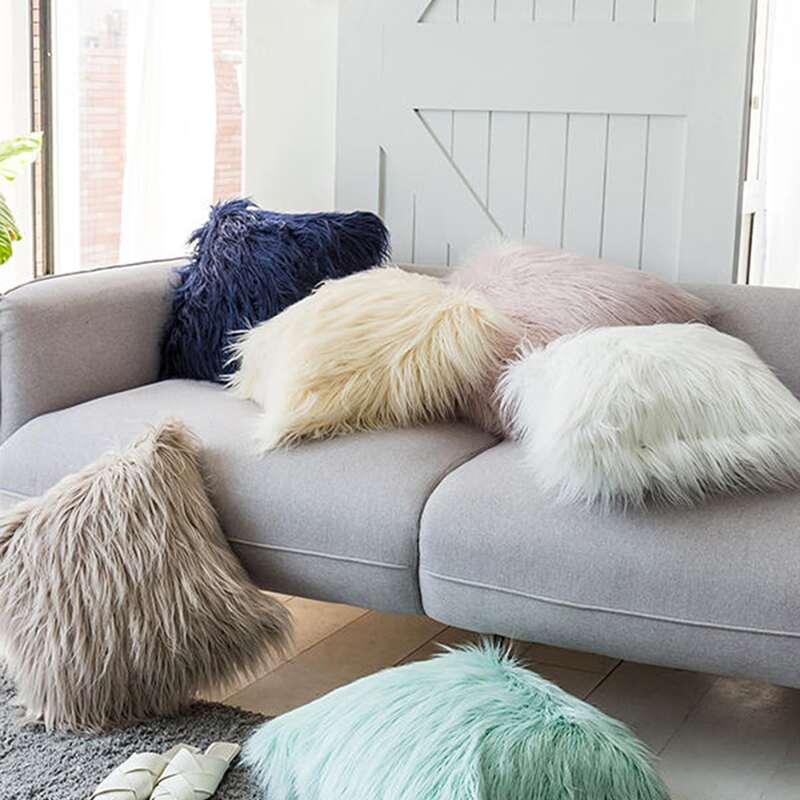 

1pc Solid Fluffy Cushion Cover Without Filler, Multicolor