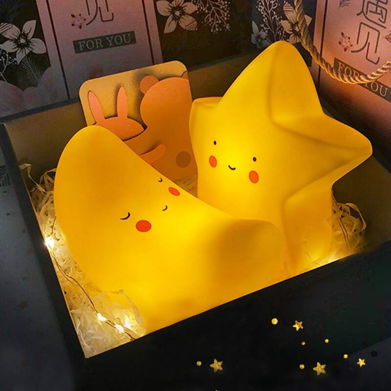 

1pc Cute Moon & Star Shaped Night Light, Yellow