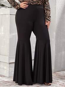 Modelyn Plus Solid Flare Leg Trousers - Black - View 4