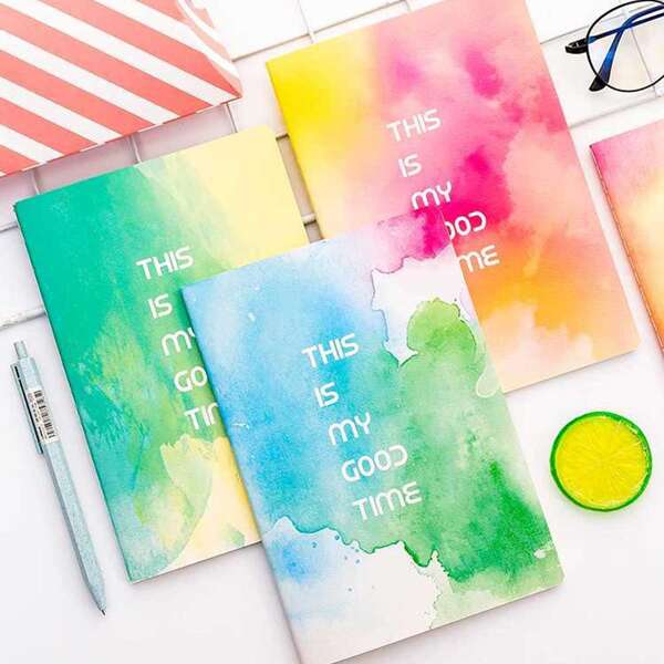 

1pack Random Slogan Print Watercolor Cover Notebook