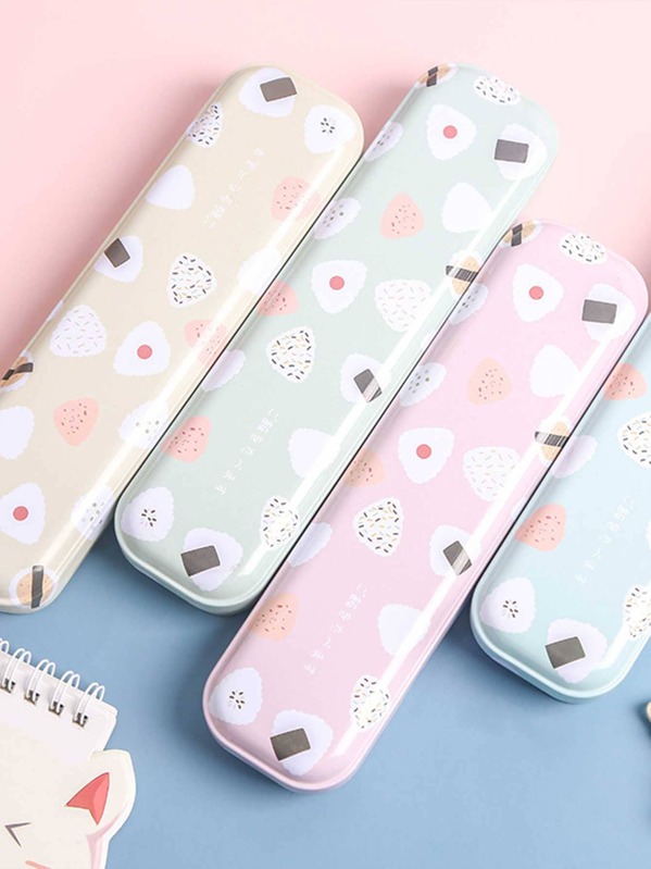 

1pc Random Rice Ball Print Iron Pencil Box