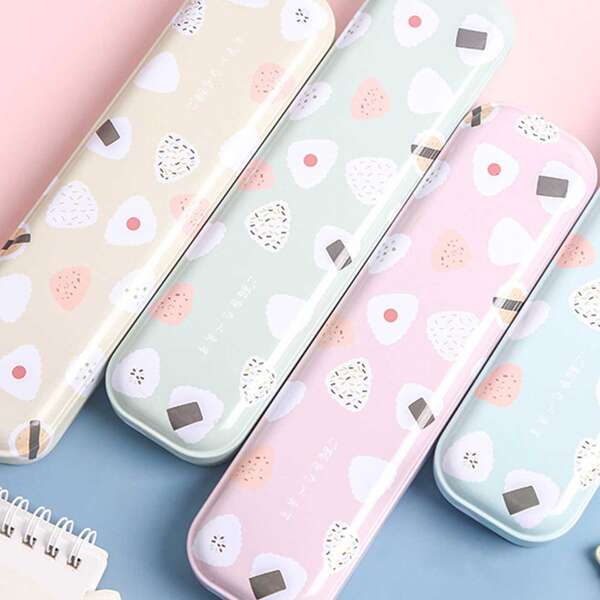 

1pc Random Rice Ball Print Iron Pencil Box