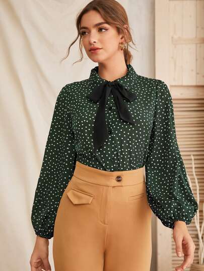 Tie Neck Polka Dot Blouse