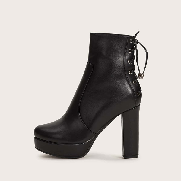 

Lace-up Back Chunky Boots, Black