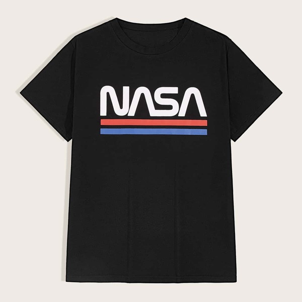 

Men Letter Graphic Round Neck Tee, Black