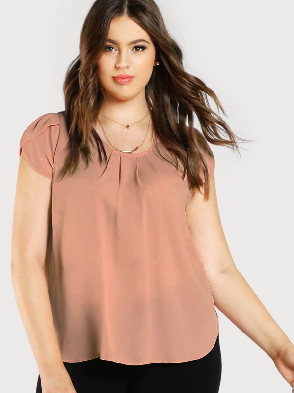 

Plus Tulip Sleeve Pleated Neck Top, Pink, Bailey Carr
