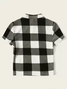 SHEIN Buffalo Plaid Mock Neck Top - Black and White - View 2