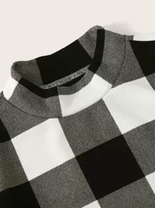 SHEIN Buffalo Plaid Mock Neck Top - Black and White - View 3
