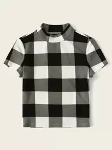 SHEIN Buffalo Plaid Mock Neck Top - Black and White - View 5