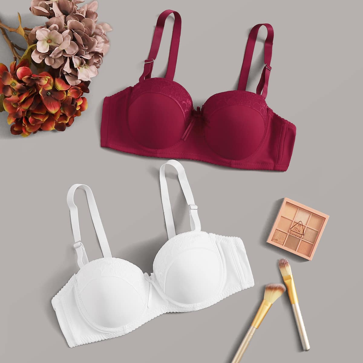 

2pack Adjustable Strap Push Up Bra, Multicolor