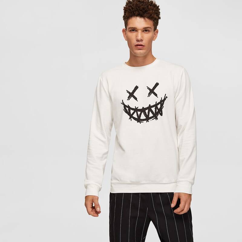

Guys Cartoon Print Pullover, White