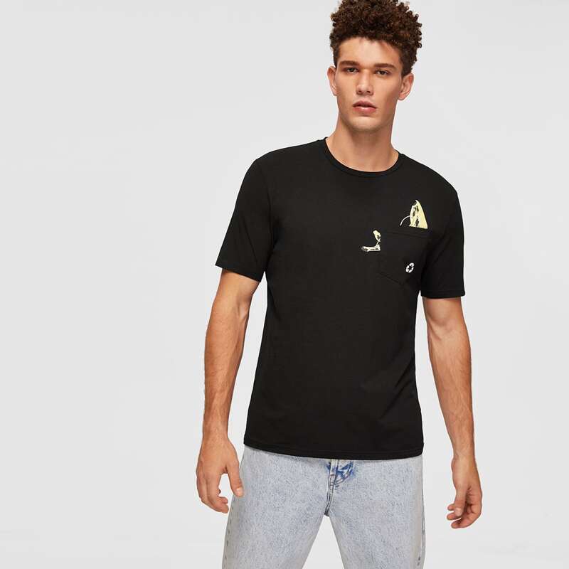 

Guys Pocket Patched Graphic Print Tee, Black