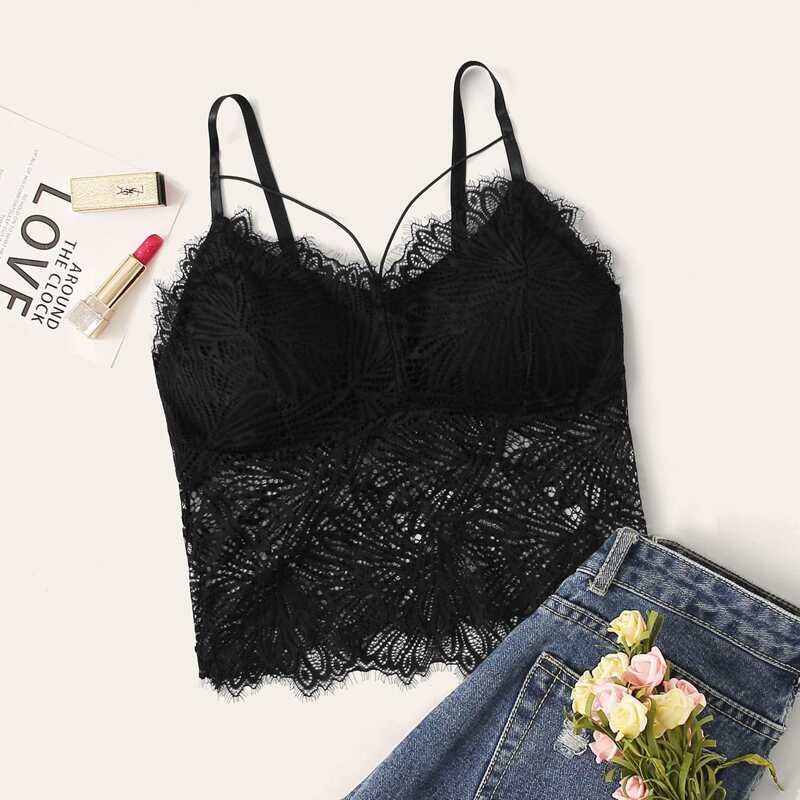 

Floral Lace Harness Bralette, Black