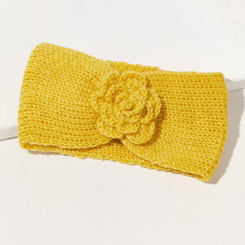 

1pc Flower Decor Knitted Headband, Yellow