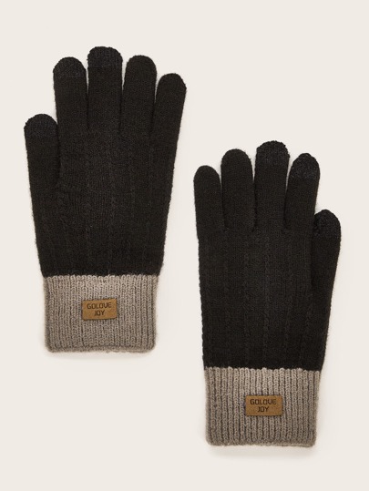 Color Block Letter Graphic Gloves