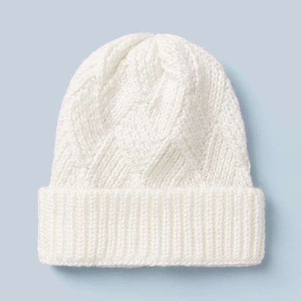 

Solid Braided Beanie, White