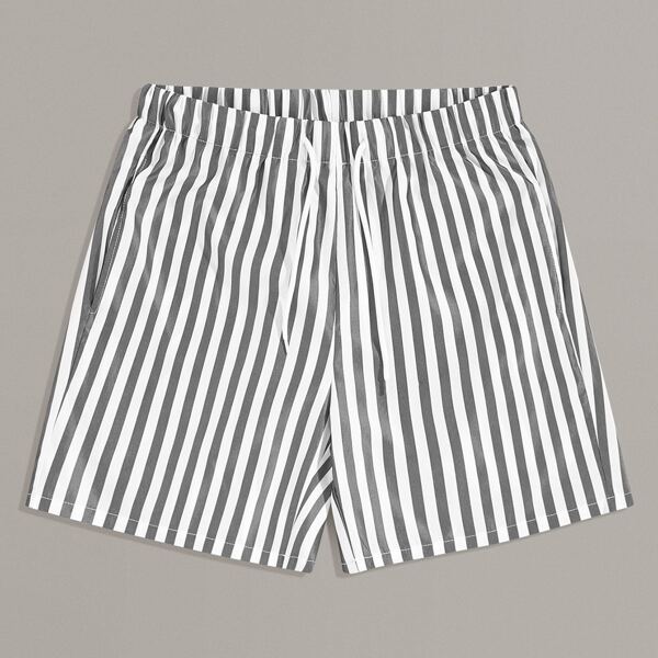 

Men Drawstring Waist Slant Pocket Striped Shorts, Grey