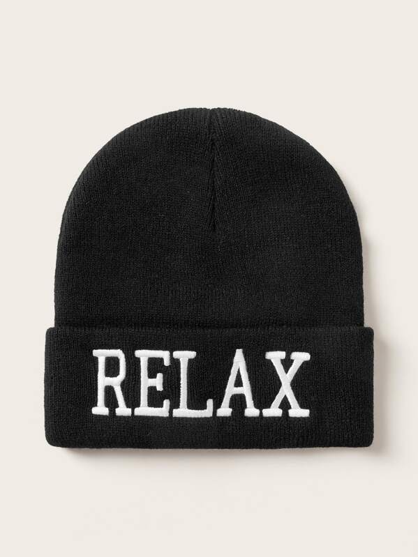 

Letter Embroidery Beanie, Black