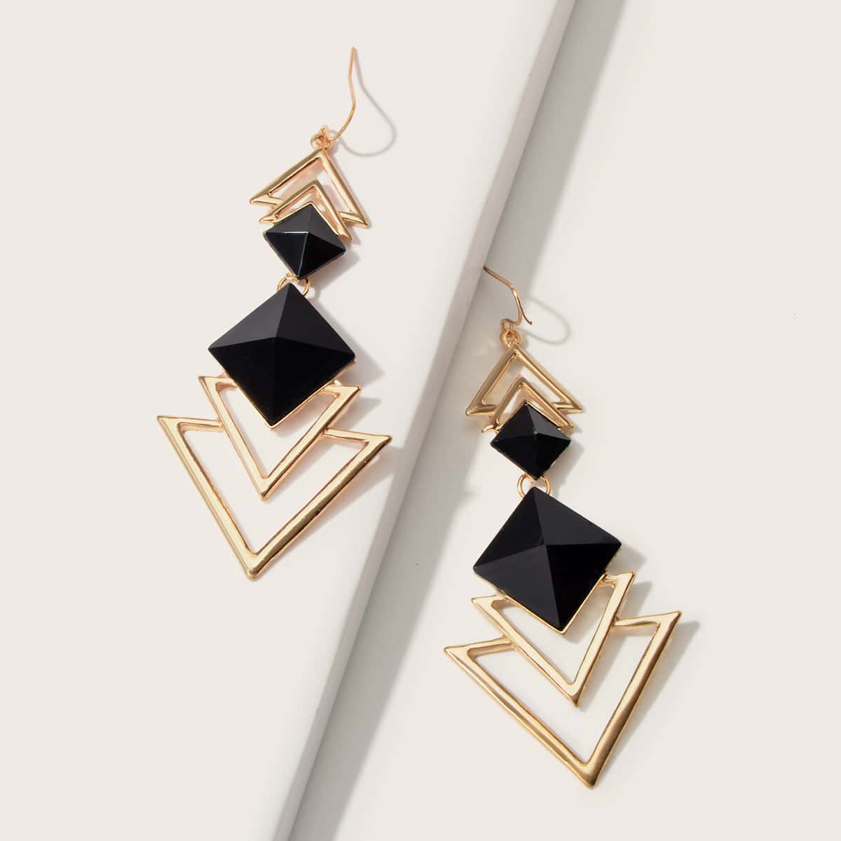 

1pair Layered Gemstone & Triangle Drop Earrings, Multicolor