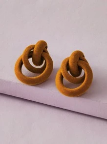 1pair Fluffy Link Stud Earrings - Brown - View 1