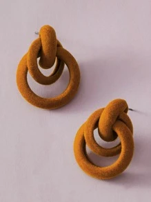 1pair Fluffy Link Stud Earrings - Brown - View 2