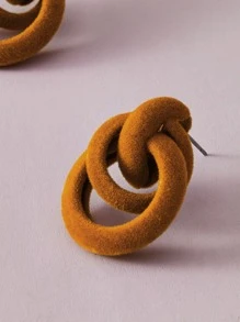 1pair Fluffy Link Stud Earrings - Brown - View 3