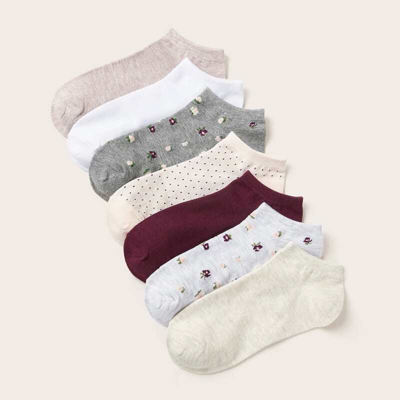 

7pairs Ditsy Floral Pattern Socks, Multicolor