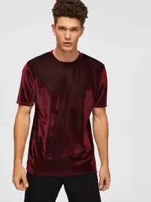 GENTILAND 男士素色天鵝絨t恤 - 酒紅色 - 查看 1