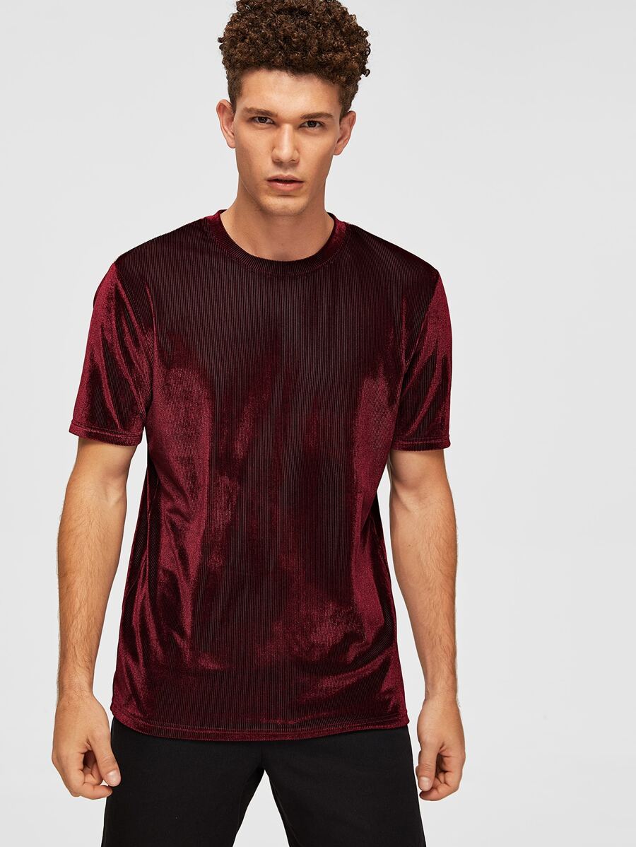 GENTILAND 男士素色天鵝絨t恤 - 酒紅色 - 查看 1