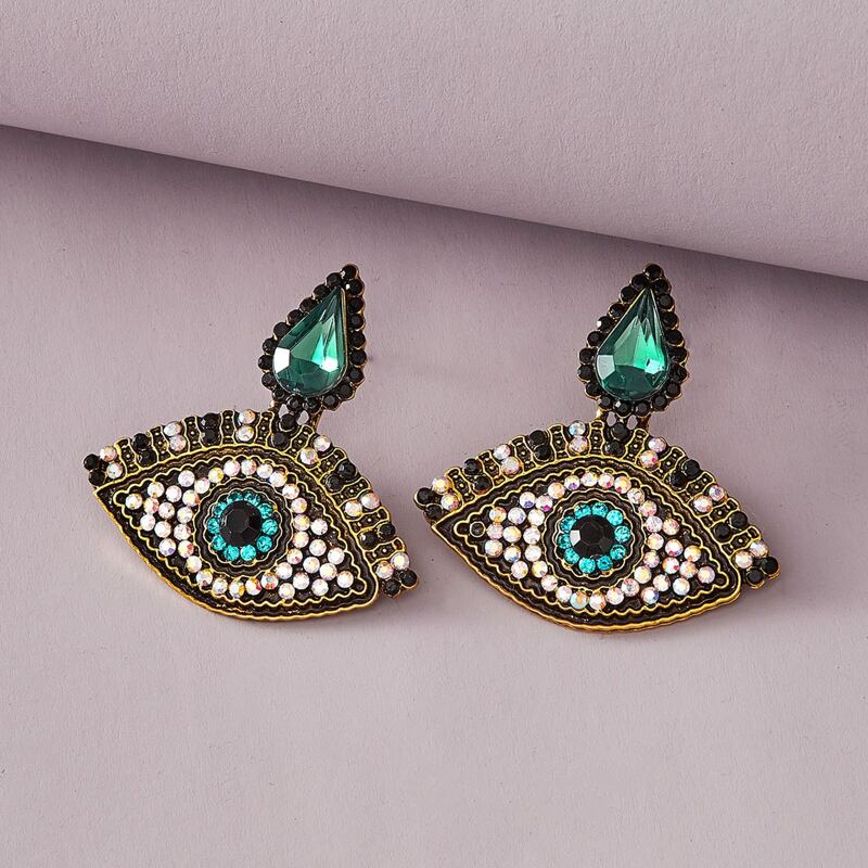 

1pair Rhinestone Engraved Eye Drop Earrings, Multicolor