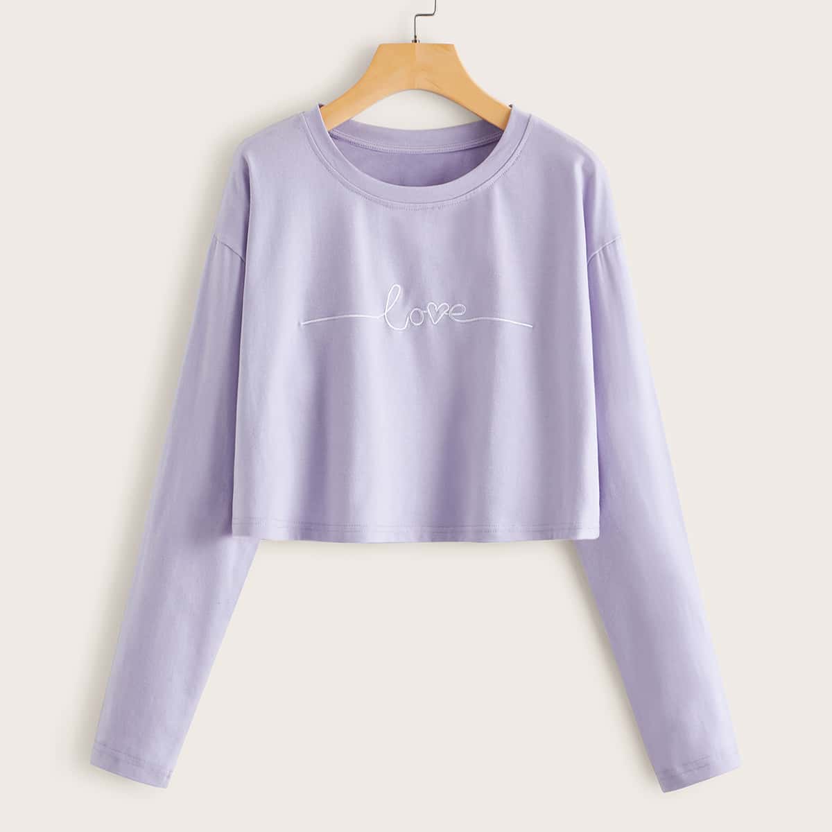 

Letter Embroidery Crop Tee, Purple