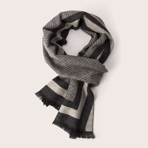 

Men Color Block Raw Hem Scarf, Multicolor