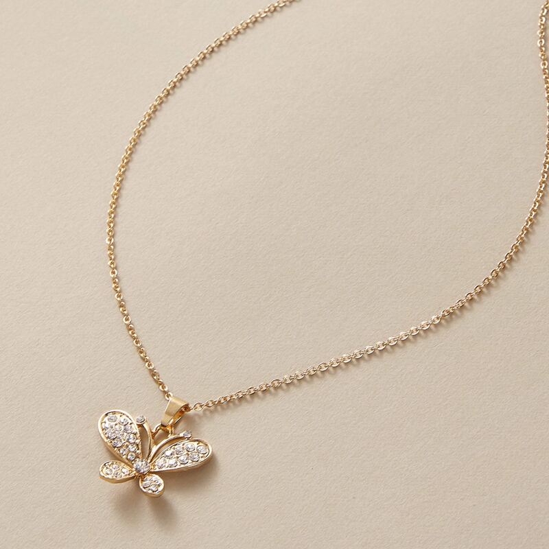 

1pc Rhinestone Engraved Butterfly Necklace, Gold