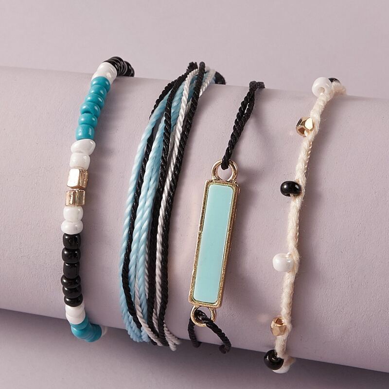 

4pcs Beaded & String Bracelets, Multicolor