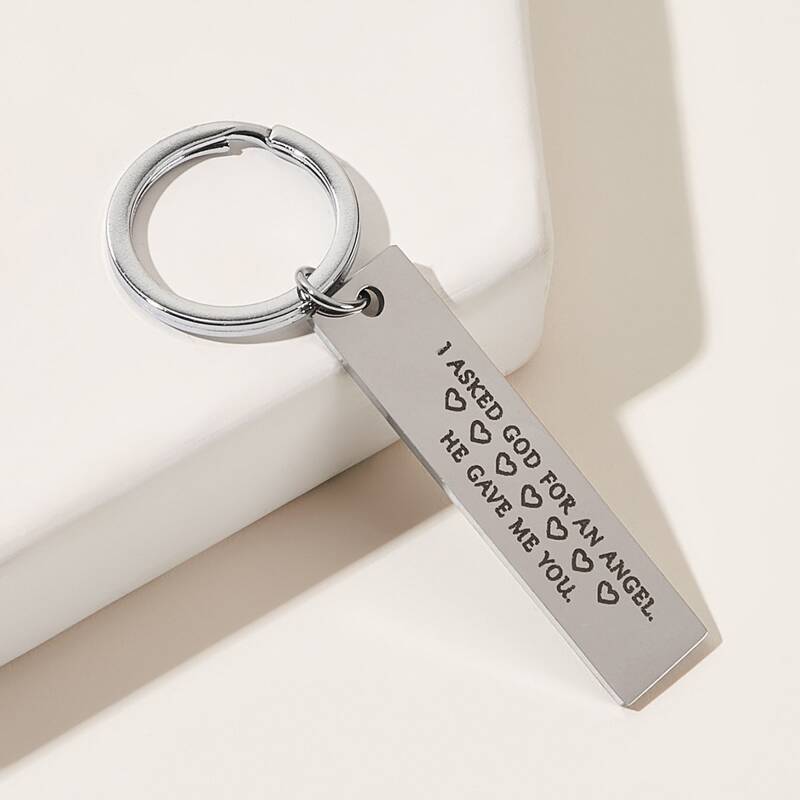 

Slogan Engraved Keychain, Silver